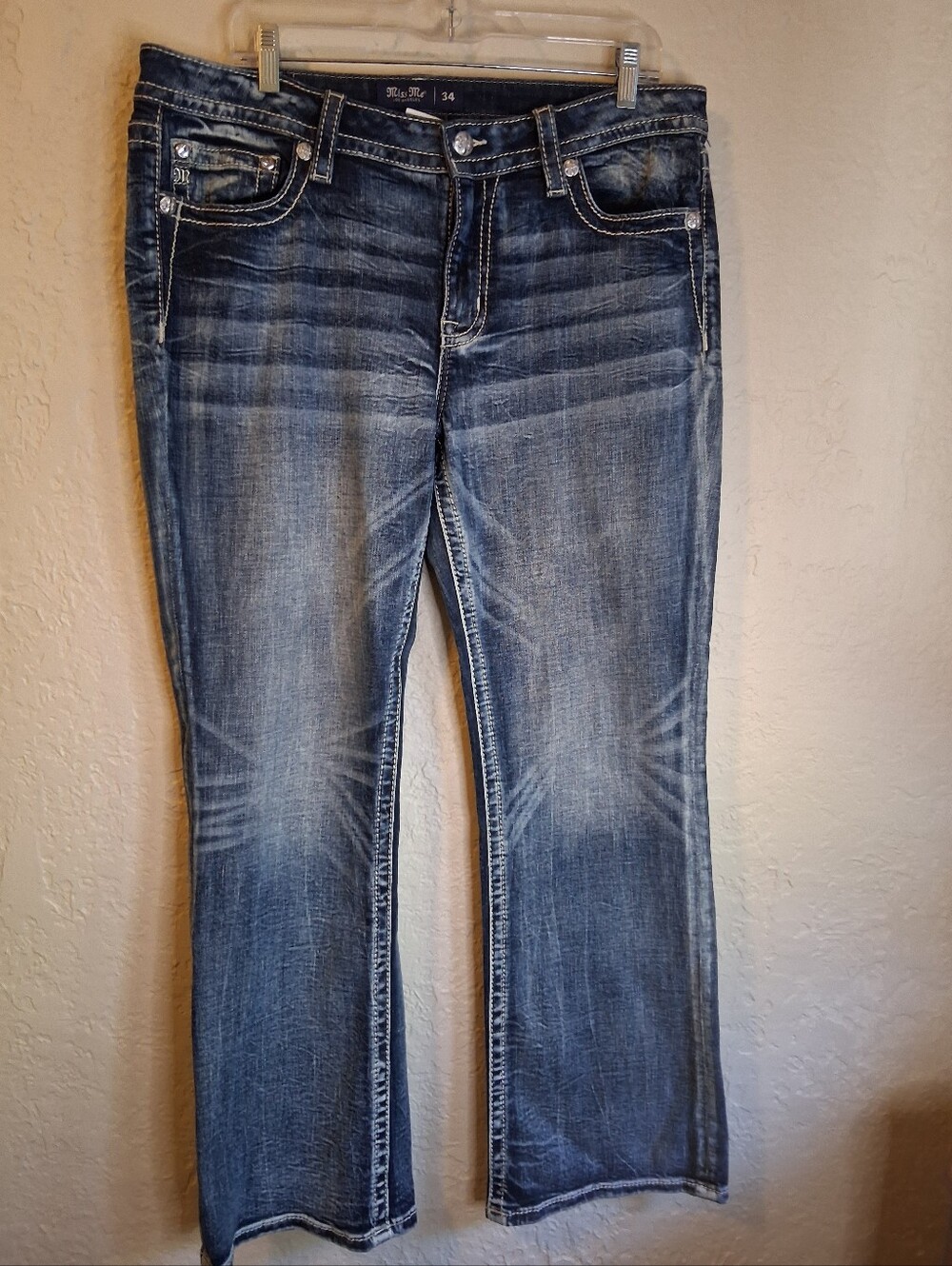 Miss Me Los Angeles Women’s Blue Washed Bootcut Low Rise Jeans Sz 34
